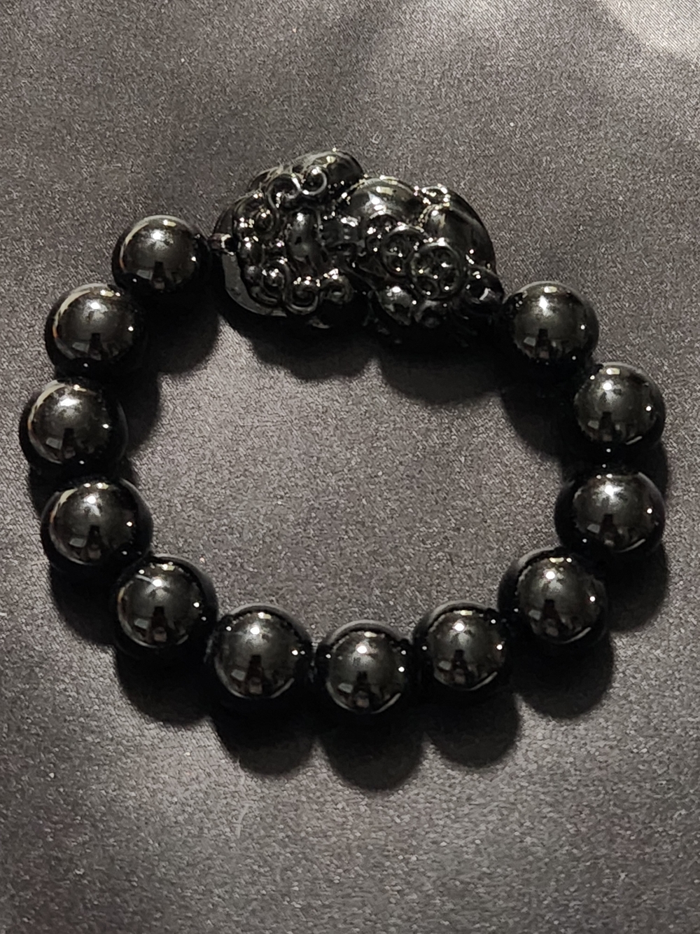 ​🖤 Feng Shui Black Obsidian PiXiu Wealth Bracelet - Stretch Protection Amulet